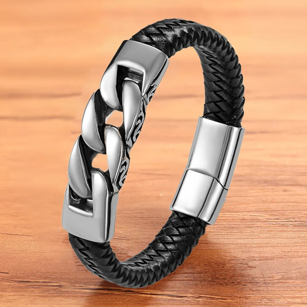 Stainless Steel Leather Bracelet