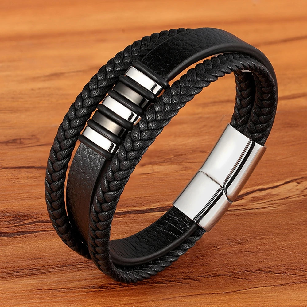 Stainless Steel Leather Bracelet