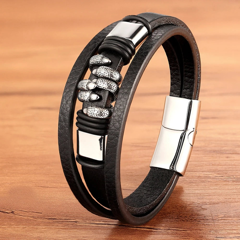 Stainless Steel Leather Bracelet